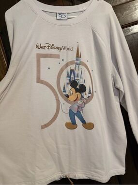 Disney White 50th Anniversary Mickey Castle Sweatshirt XL